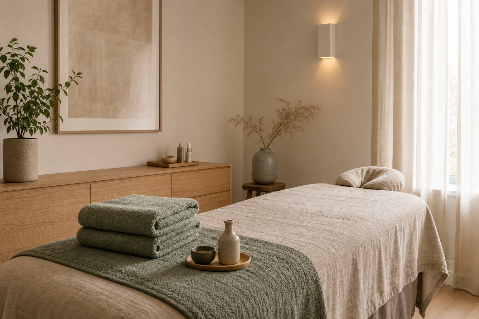 Roligt behandlerrum i massageklinikken